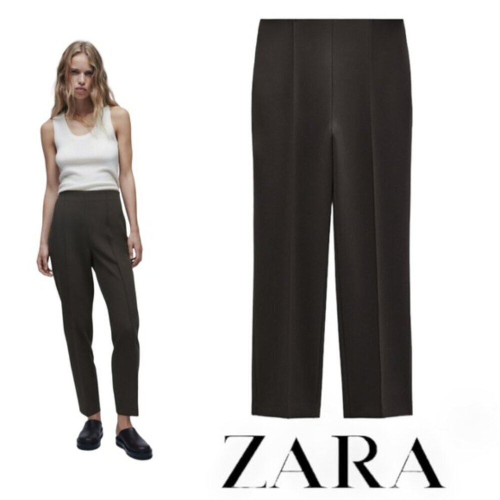 NWT New Zara Minimalist High-Waist Dark Mink Pants Size XXL